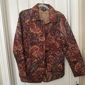 Jones New York Women's Paisley Jacket-Red and Brown